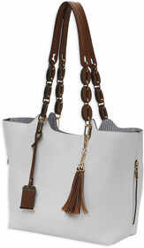 Bulldog Cases Braided Tote Purse with Holster in White/Leather with fob and fringe accent
